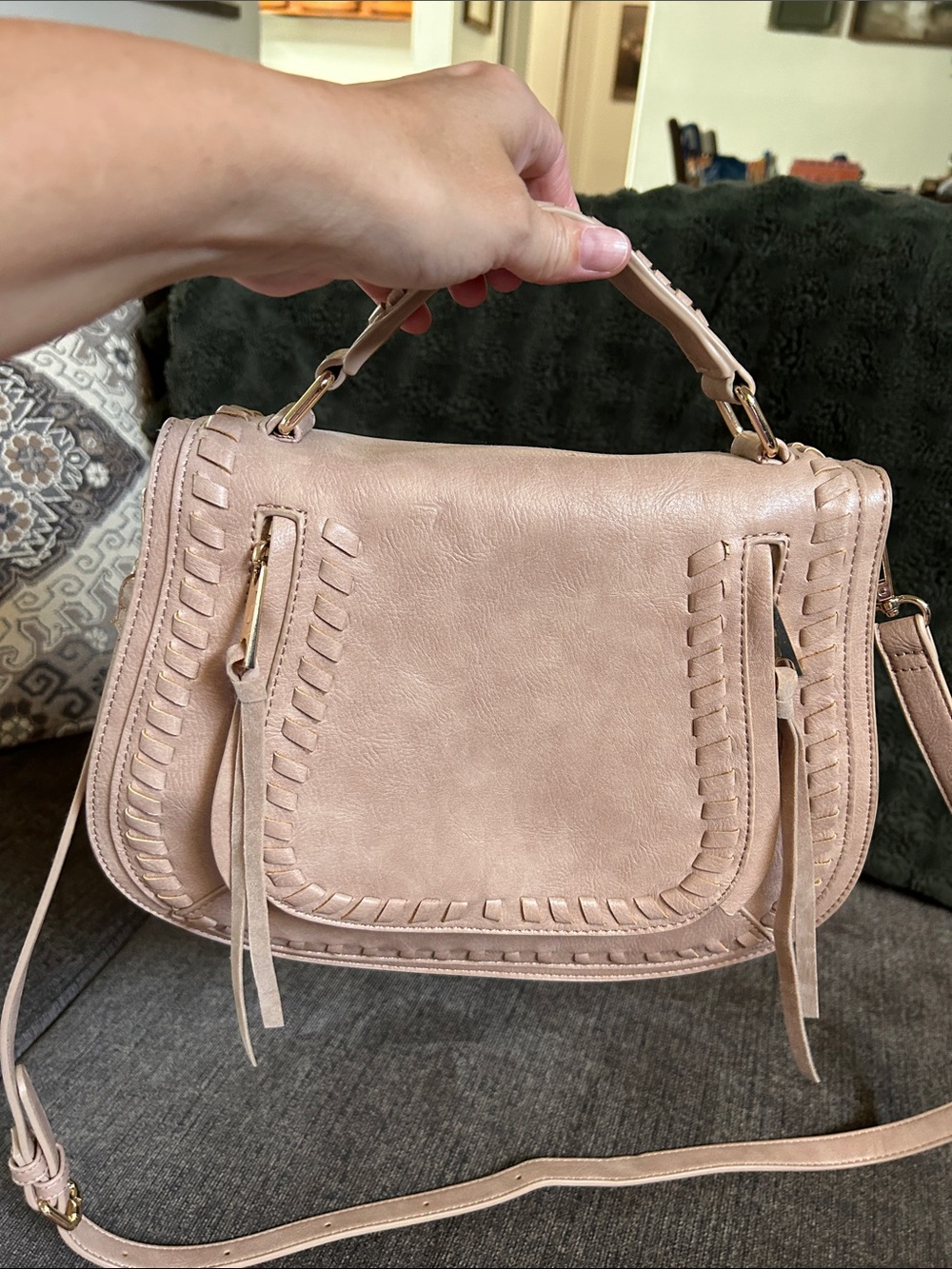 URBAN EXPRESSIONS Neutral Beige Saddle Crossbody Bag with Top Handle (NWOT)